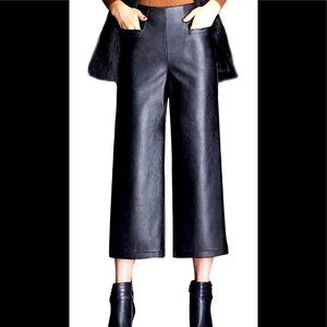 High Waisted Cropped Faux Leather Pants Trousers